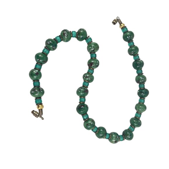 Vintage 16” Green Ceramic Beaded Necklace With Barrel Clasp 1970s - Picture 7 of 7